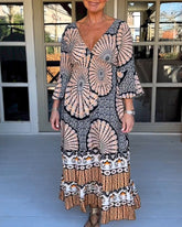 Tryckt utslagsärm Maxiklänning